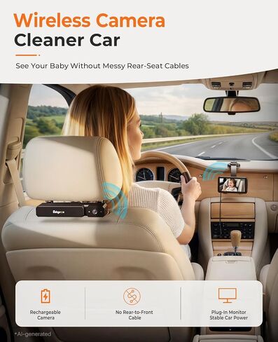 Babyvue BV6 Baby Car Camera Wireless, Baby Monitor with Suction Cup Mount | 1080P HD, 5.2" IPS Screen, Auto IR Night Vision, 3X Zoom, Easy Setup Car Seat Camera for Rear-Facing Baby Kids (Black) in Kuwait