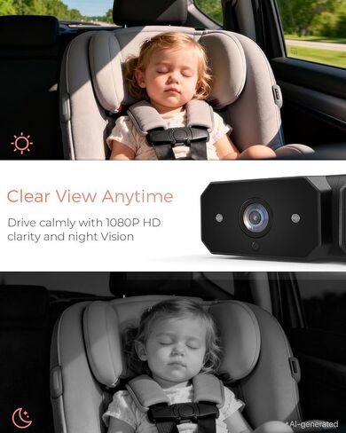 Babyvue BV6 Baby Car Camera Wireless, Baby Monitor with Suction Cup Mount | 1080P HD, 5.2" IPS Screen, Auto IR Night Vision, 3X Zoom, Easy Setup Car Seat Camera for Rear-Facing Baby Kids (Black) in Kuwait