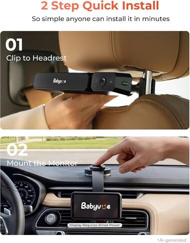 Babyvue BV6 Baby Car Camera Wireless, Baby Monitor with Suction Cup Mount | 1080P HD, 5.2" IPS Screen, Auto IR Night Vision, 3X Zoom, Easy Setup Car Seat Camera for Rear-Facing Baby Kids (Black) in Kuwait