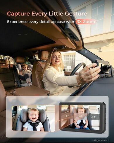 Babyvue BV6 Baby Car Camera Wireless, Baby Monitor with Suction Cup Mount | 1080P HD, 5.2" IPS Screen, Auto IR Night Vision, 3X Zoom, Easy Setup Car Seat Camera for Rear-Facing Baby Kids (Black) in Kuwait