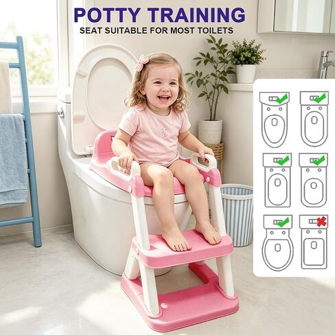 UNCLE WU Potty Training Seat with Ladder for Toddler Girls, Pink Unicorn | Soft PU seat, splash guard, anti-slip ladder, 6 heights, ages 1-5, 224 stickers, 11 charts & toy in Kuwait