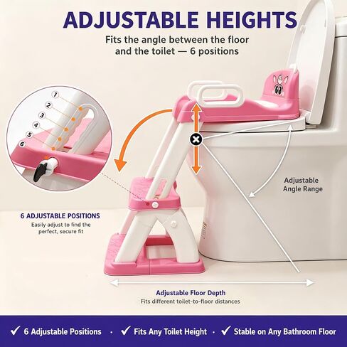 UNCLE WU Potty Training Seat with Ladder for Toddler Girls, Pink Unicorn | Soft PU seat, splash guard, anti-slip ladder, 6 heights, ages 1-5, 224 stickers, 11 charts & toy in Kuwait