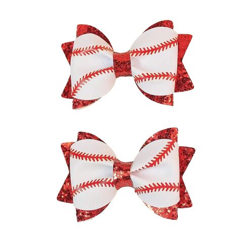 Baseball Hair Bow Clips for Girls, 2PCS Baseball Bow Alligator Clips with Red Glitter, Game Day Sports Hair Accessories for Toddlers Kids in Kuwait