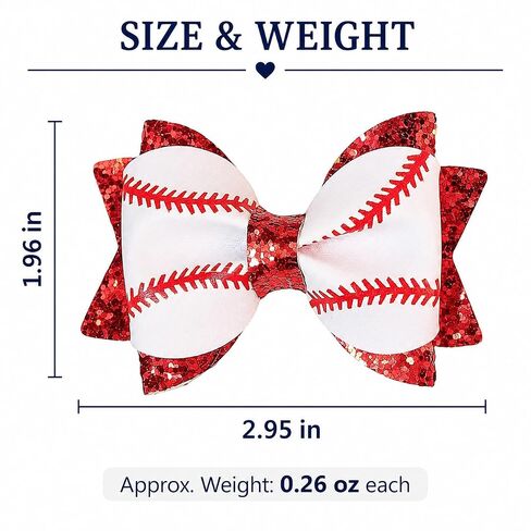 Baseball Hair Bow Clips for Girls, 2PCS Baseball Bow Alligator Clips with Red Glitter, Game Day Sports Hair Accessories for Toddlers Kids in Kuwait