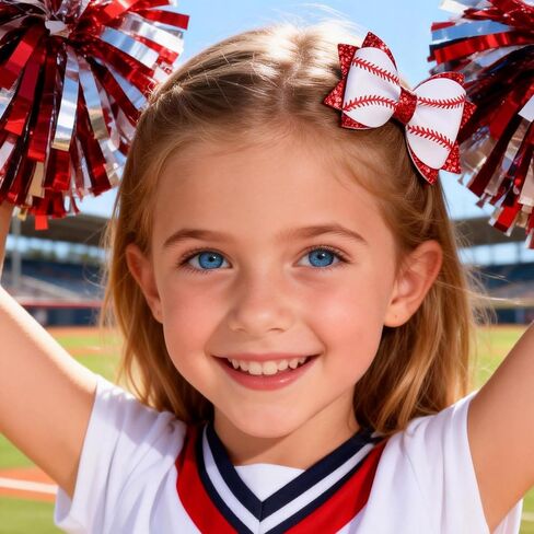 Baseball Hair Bow Clips for Girls, 2PCS Baseball Bow Alligator Clips with Red Glitter, Game Day Sports Hair Accessories for Toddlers Kids in Kuwait
