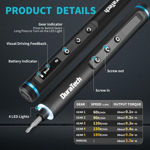 DURATECH 49-IN-1 Mini Precision Electric SAE Screwdriver Set | 5 Torque Levels, Smart Digital Display, One-Press Pop-Up Design, 42PCS Premium S2 Steel Bits, Magnetic Bit Organization in Kuwait