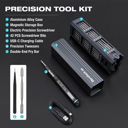 DURATECH 49-IN-1 Mini Precision Electric SAE Screwdriver Set | 5 Torque Levels, Smart Digital Display, One-Press Pop-Up Design, 42PCS Premium S2 Steel Bits, Magnetic Bit Organization in Kuwait