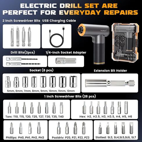 MulWark Electric Screwdriver Set, 4V Cordless Screwdriver with 46 Precision Driver Bit Set, 2000mAh Electric & Manual Powered Screwdriver with Touchscreen for Home Improvement, DIY Projects in Kuwait