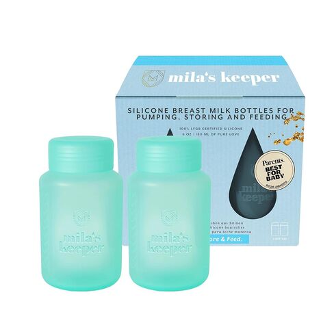Mila's Keeper Silicone Breast Milk Storage Bottles | 3 in 1 Pumping, Storing, Feeding | Fits Leading Pumps and Nipples | 100% Plastic Free | 6oz Silicone Breast Milk Storage Wide Neck Ocean Mist in Kuwait