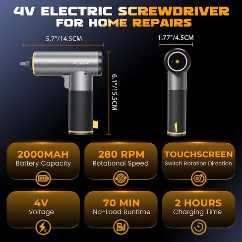 MulWark Electric Screwdriver Set, 4V Cordless Screwdriver with 46 Precision Driver Bit Set, 2000mAh Electric & Manual Powered Screwdriver with Touchscreen for Home Improvement, DIY Projects in Kuwait