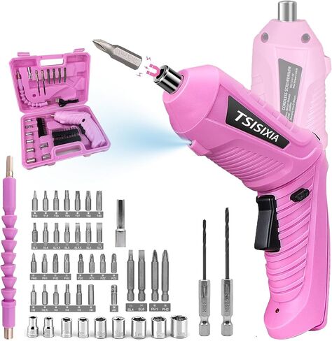 Electric Cordless Screwdriver with Offset Driving Shaft, 4.2V Automatic Rechargeable Screw Driver with 47PCS Bits, Battery Powered Automatic Screw Gun with LED Light & Carry Case Pink Screwdriver Set in Kuwait