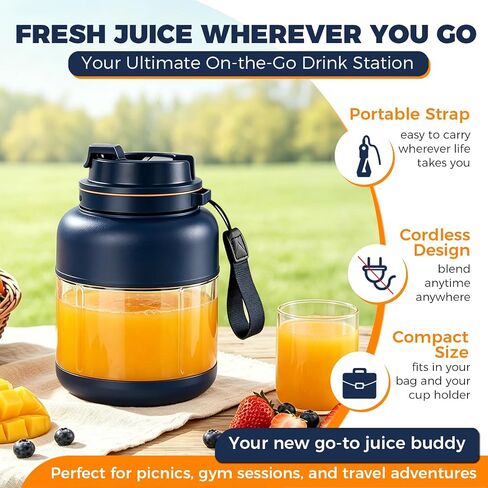 Portable Wireless Juicer Cup, 38 Blades USB Rechargeable Blender | 28Oz Dual Lid Leakproof Compact Travel Juicer Cup for Protein Shakes, Fruit Juice & Vegetables Office Outdoor(Blue-800ml) in Kuwait