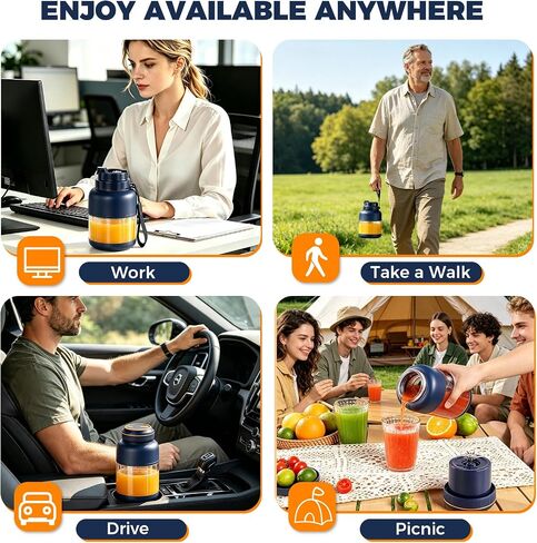 Portable Wireless Juicer Cup, 38 Blades USB Rechargeable Blender | 28Oz Dual Lid Leakproof Compact Travel Juicer Cup for Protein Shakes, Fruit Juice & Vegetables Office Outdoor(Blue-800ml) in Kuwait