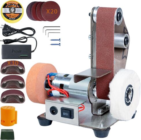 Mini Belt Sander; Electric Knife Sharpener & Knife Making Supplies; 7 Adjustable Speed Small Sander; Power Belt Grinder for Crafts, Woodworking, Metal Working DIY (5.1''x6.7''x7.5'') in Kuwait