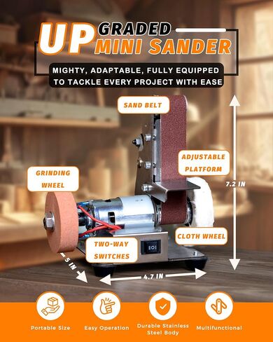 Mini Belt Sander; Electric Knife Sharpener & Knife Making Supplies; 7 Adjustable Speed Small Sander; Power Belt Grinder for Crafts, Woodworking, Metal Working DIY (5.1''x6.7''x7.5'') in Kuwait