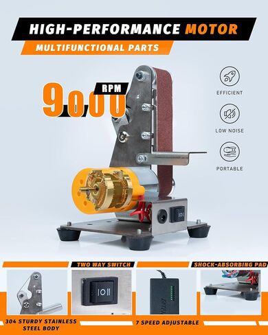 Mini Belt Sander; Electric Knife Sharpener & Knife Making Supplies; 7 Adjustable Speed Small Sander; Power Belt Grinder for Crafts, Woodworking, Metal Working DIY (5.1''x6.7''x7.5'') in Kuwait