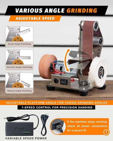 Mini Belt Sander; Electric Knife Sharpener & Knife Making Supplies; 7 Adjustable Speed Small Sander; Power Belt Grinder for Crafts, Woodworking, Metal Working DIY (5.1''x6.7''x7.5'') in Kuwait