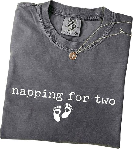 Napping for Two Shirt Pregnancy Announcement Tee Mom to Be Gift Cute Maternity Shirt Minimal Baby Feet Vintage Washed T-Shirt in Kuwait