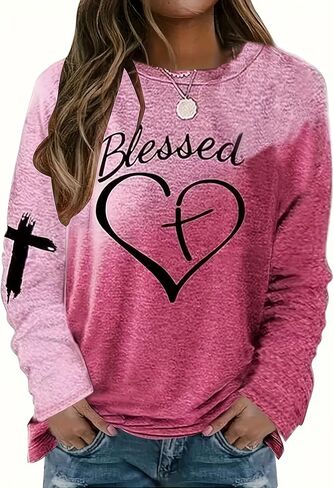 Heart Cross Print T-Shirt: Breathable Fabric Versatile top for Everyday outings in Kuwait