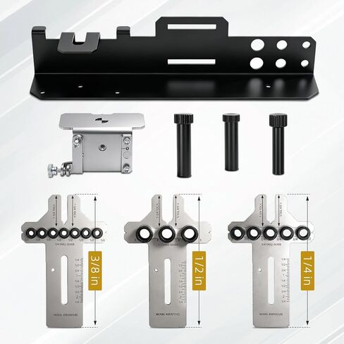 08359 Stainless Steel Dowel Jig Kit with 3/8" 1/4" 1/2" Drill Bits, 3-in-1 Dowel Jigs for Woodworking with 90°Right-Angle Bracket & Wall-Mounted Storage, Precision Drilling for Furniture Cabinet DIY in Kuwait