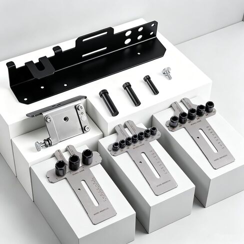 08359 Stainless Steel Dowel Jig Kit with 3/8" 1/4" 1/2" Drill Bits, 3-in-1 Dowel Jigs for Woodworking with 90°Right-Angle Bracket & Wall-Mounted Storage, Precision Drilling for Furniture Cabinet DIY in Kuwait