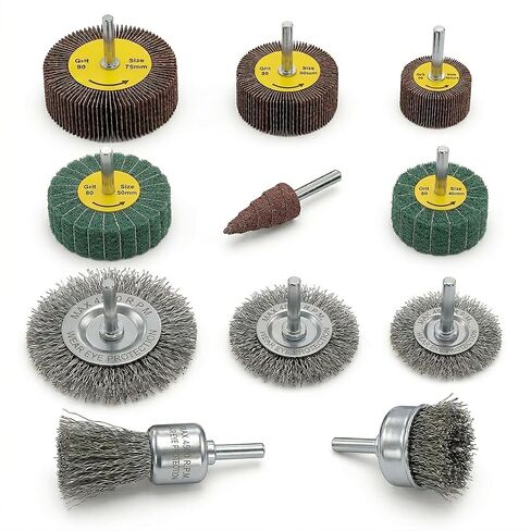 11-Piece Rotary Tool Accessories Kit, 1/4" Shank Drill Set | 80 Grit Flap Wheels, Heat-Treated Wire Brushes, Non-woven Abrasives, Rust Removal, Grinding and Polishing in Kuwait