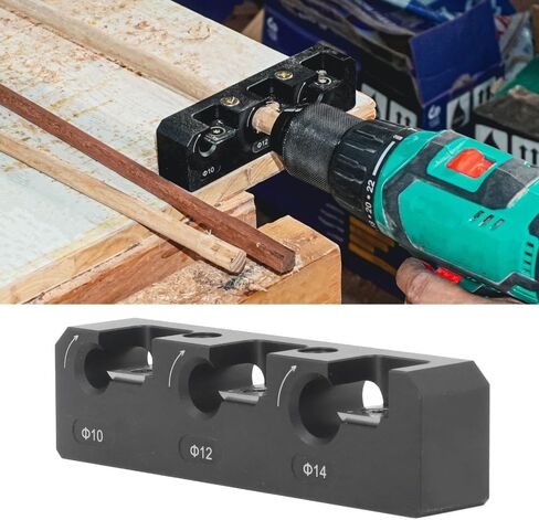 Dowel Maker Jig Kit 3 Holes 10/12/14mm - Aluminum Alloy Drill Milling Tool with Wrench for Wood Joinery, Metric Round Rod Auxiliary Jig in Kuwait