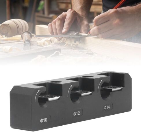Dowel Maker Jig Kit 3 Holes 10/12/14mm - Aluminum Alloy Drill Milling Tool with Wrench for Wood Joinery, Metric Round Rod Auxiliary Jig in Kuwait