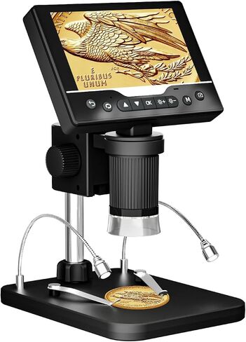 Digital Microscope 1000X, 5" HD Display,Coin＆Jewelry Magnifier | Adjustable LED Light, 3Hrs Working Time,12MP Photo Video, Support 4TB TF Card＆ USB PC View and Transfer for Collectors in Kuwait