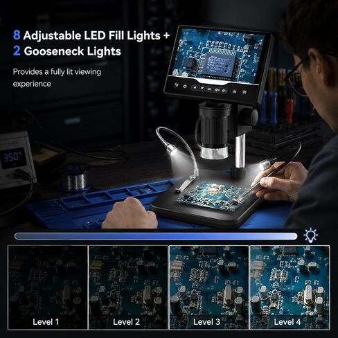 Digital Microscope 1000X, 5" HD Display,Coin＆Jewelry Magnifier | Adjustable LED Light, 3Hrs Working Time,12MP Photo Video, Support 4TB TF Card＆ USB PC View and Transfer for Collectors in Kuwait