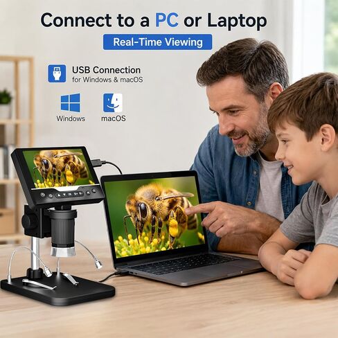 Digital Microscope 1000X, 5" HD Display,Coin＆Jewelry Magnifier | Adjustable LED Light, 3Hrs Working Time,12MP Photo Video, Support 4TB TF Card＆ USB PC View and Transfer for Collectors in Kuwait