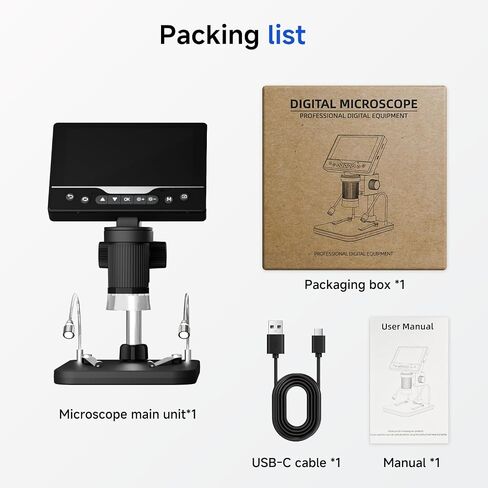 Digital Microscope 1000X, 5" HD Display,Coin＆Jewelry Magnifier | Adjustable LED Light, 3Hrs Working Time,12MP Photo Video, Support 4TB TF Card＆ USB PC View and Transfer for Collectors in Kuwait