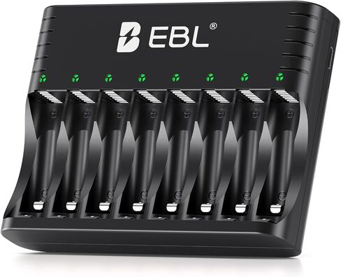 EBL Smart 8-Slot Battery Charger for AA AAA Rechargeable Batteries, Type-C Input, Works with 1.2V Ni-MH/Ni-CD & 1.5V Lithium Rechargeable Batteries in Kuwait