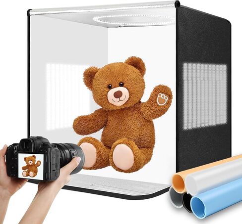 Pro 24"x24" Photo Studio Light Box 3-Side Light Panel/3-Temp/Dimmable 10%-100%/CRI95+ with 5 PVC Backdrops Portable Softbox for Jewelry, 336 True-Color LEDs Product Photography in Kuwait