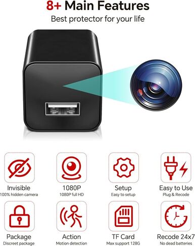 yvn 64GB USB Charger Camera,1080P, Nanny Camera - Motion Detection,No Need for WiFi（1 Pcs） in Kuwait