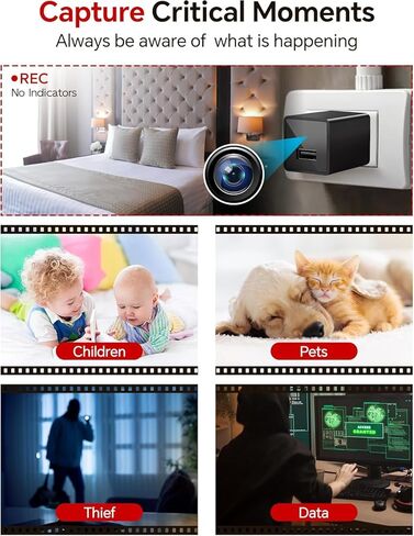 yvn 64GB USB Charger Camera,1080P, Nanny Camera - Motion Detection,No Need for WiFi（1 Pcs） in Kuwait