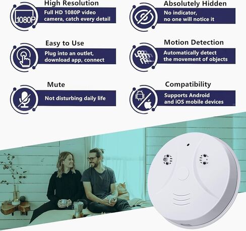 TANGMI Hidden Camera Smoke Detector Indoor Cam Wireless WiFi Camera HD 1080P Video Small Cam with Night Vision and Motion Detection for Home in Kuwait