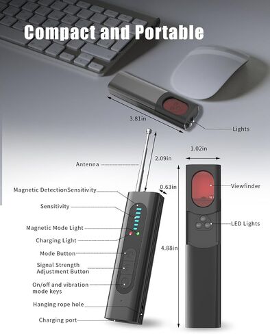 Hidden Camera Detector, Anti-Spy Camera Finder, RF WiFi Signal Scanner, GPS Tracker Bug Listening Device Detector, Portable Multi-Mode Privacy Protector for Hotel Travel Office Car Bathroom, Black in Kuwait