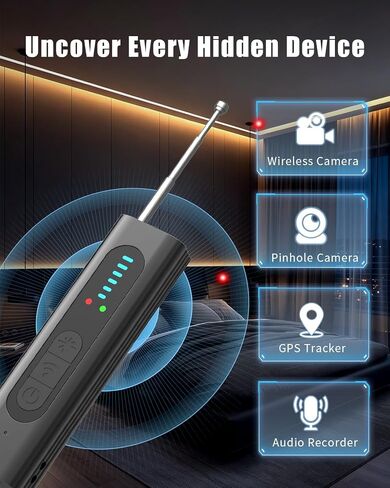 Hidden Camera Detector, Anti-Spy Camera Finder, RF WiFi Signal Scanner, GPS Tracker Bug Listening Device Detector, Portable Multi-Mode Privacy Protector for Hotel Travel Office Car Bathroom, Black in Kuwait