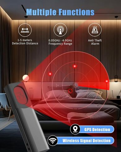 Hidden Camera Detector, Anti-Spy Camera Finder, RF WiFi Signal Scanner, GPS Tracker Bug Listening Device Detector, Portable Multi-Mode Privacy Protector for Hotel Travel Office Car Bathroom, Black in Kuwait