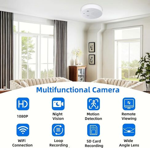 Security Hidden Camera Smoke Detector Spy WiFi Camera HD 1080P Small Cameras with Motion Detection and Night Vision, Wireless Indoor Cam for Home in Kuwait