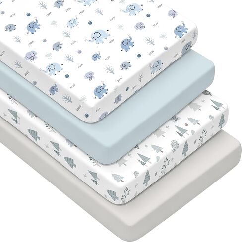 4 Pack Baby Crib Sheets for Boys Girls - Ultra Soft & Skin-Friendly Fitted Crib Sheet for Standard Crib and Toddler Mattress, 52"x28"(Green) in Kuwait