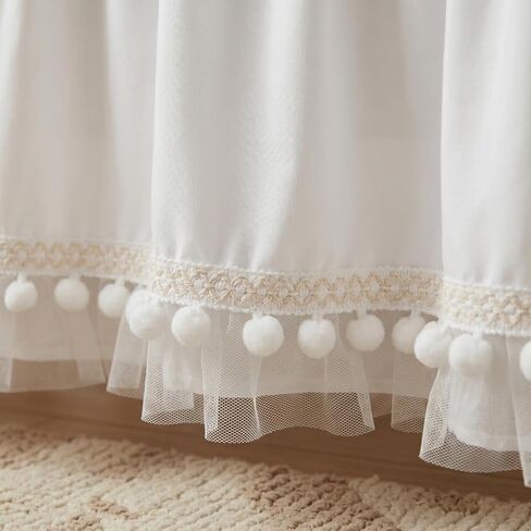 Baby Crib Skirt 100% Cotton with Pompoms Pleated Dust Ruffle for Unisex Baby Boys or Girls Soft Breathable Nursery Crib Toddler Standard Bedding Skirt 28" x 52" with 14" Drop (White) in Kuwait