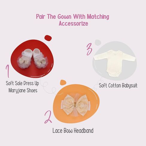 Newborn Baby Girl Lace Dress Set, 4 Pieces Outfit for Special Occasions (US, Age, 0 Months, Gold, Ivory (with Gift Box)) in Kuwait