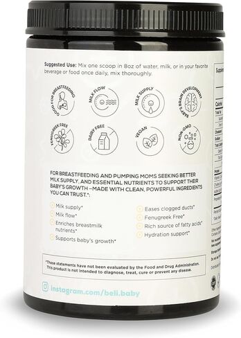 Beli Breastfeeding Lactation Boost - Supports Milk Supply, Flow, Enrichment with Oat Bran, Chia Seed, Lecithin & Iodine - Non-GMO - No Herbs - Creamy Vanilla 10.5oz (20 Servings) in Kuwait