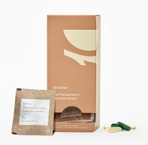 bird&be The Postpartum with Lactation Boost - Vitamins to Support Hormones, Recovery and Milk Supply for Chest/Breastfeeding - Includes DHA (Omega-3), Iron, Choline, B12-30-Day Supply in Kuwait