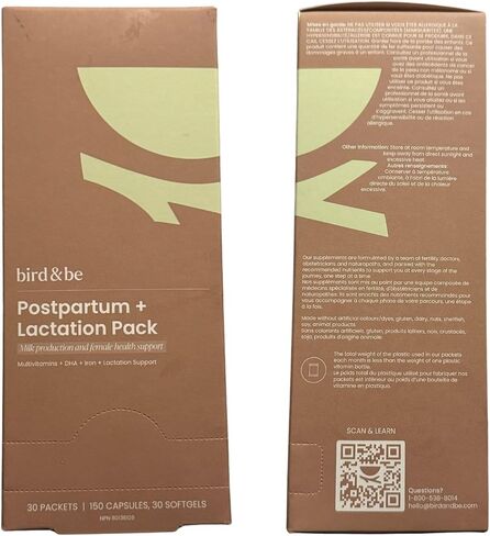 bird&be The Postpartum with Lactation Boost - Vitamins to Support Hormones, Recovery and Milk Supply for Chest/Breastfeeding - Includes DHA (Omega-3), Iron, Choline, B12-30-Day Supply in Kuwait