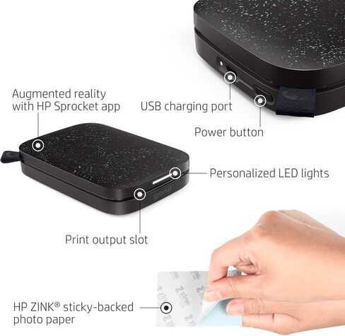 HP Sprocket Portable Photo Printer (2nd Edition) Â Instantly Print 2x3 Sticky-Backed Photos from Your Phone Â [Noir] [1AS86A] (Renewed) in Kuwait