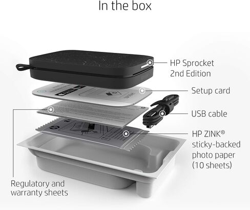 HP Sprocket Portable Photo Printer (2nd Edition) Â Instantly Print 2x3 Sticky-Backed Photos from Your Phone Â [Noir] [1AS86A] (Renewed) in Kuwait