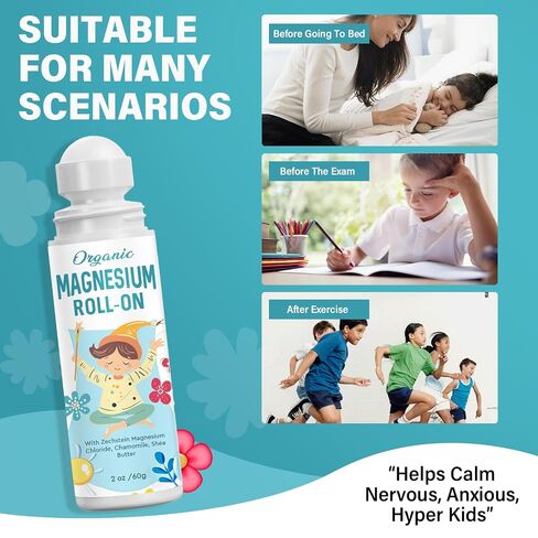 Magnesium Lotion for Kids Sleep & Calm, Natural Magnesium Roll-On for Sleep & Calming, Mess Free Applicator for Bedtime Routine in Kuwait